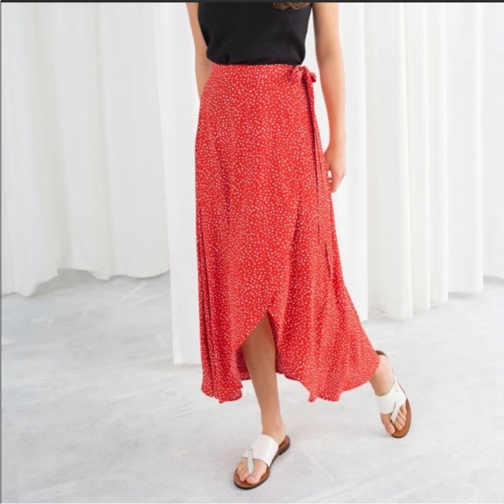 SOLD & Other Stories Red Maxi Wrap Skirt (with white polka dots)